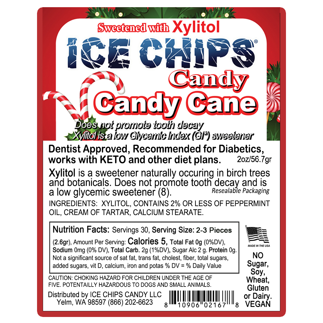ICE CHIPS® Candy Cane Xylitol Candy