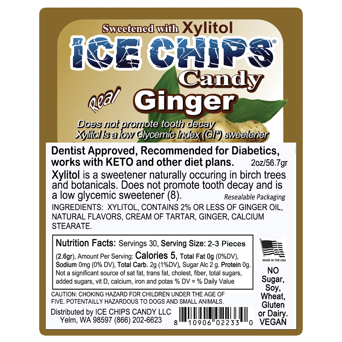 ICE CHIPS® Ginger Xylitol Candy